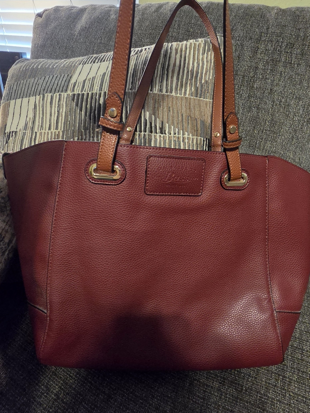 G.H. BASS &CO. Burgundy Leather Tote with Tan Straps Wallet Included